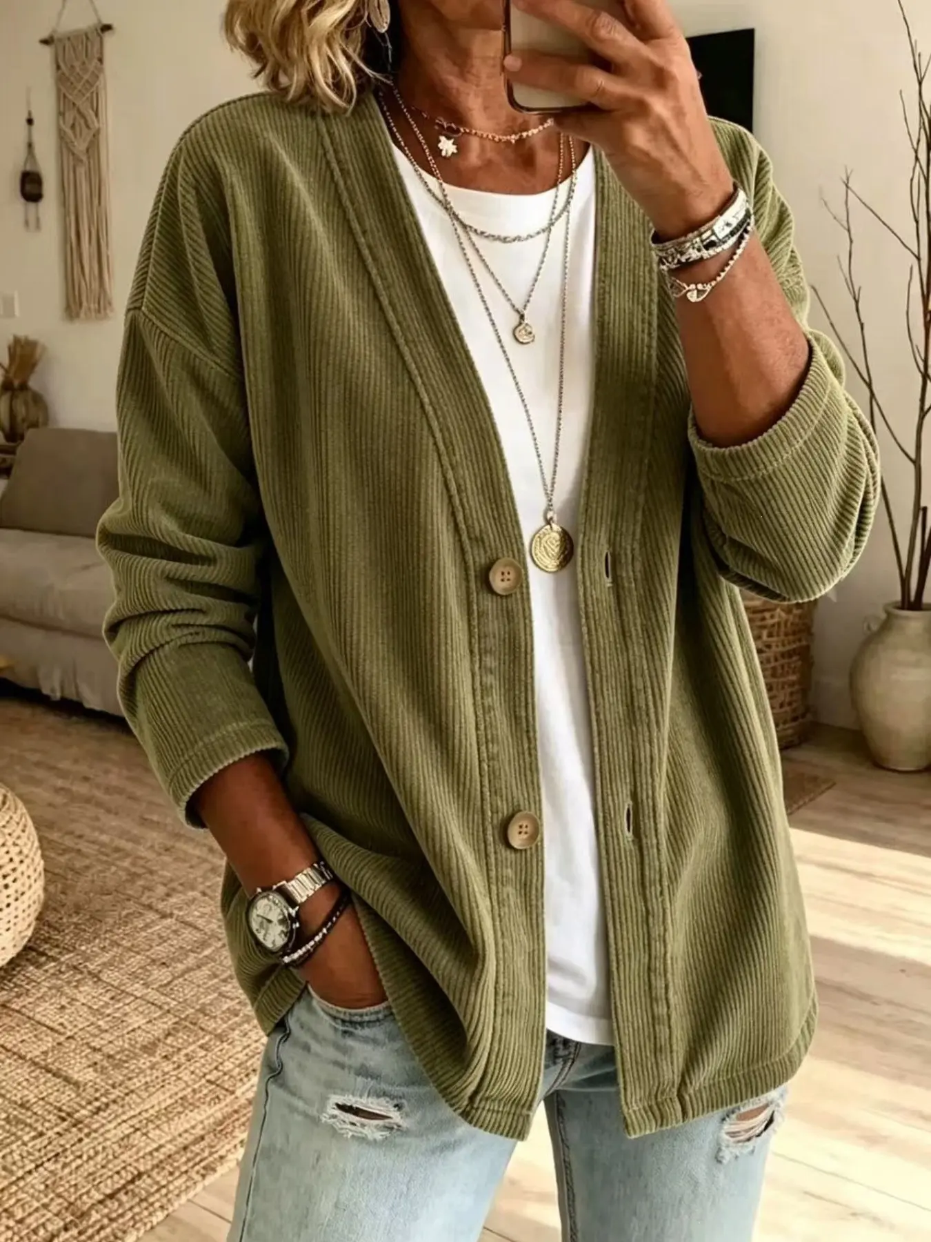 Casual Fashion Basic Spring Autumn New Arrival Coat, Loose Fit Comfortable Solid Color Button Open Front Long Sleeve Women's Outerwear