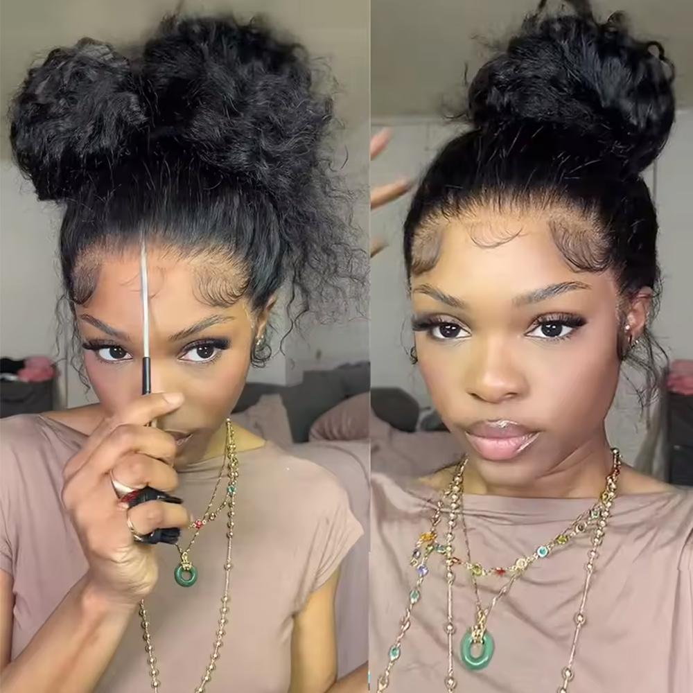 Pizazz Hair Hidden Strap 360 Drawstring Glueless Wigs Human Hair Pre Plucked Pre Bleached Knots 220 Density Water Wave Full Lace Frontal Wig with Drawstring Curly HD Lace Wigs for Women