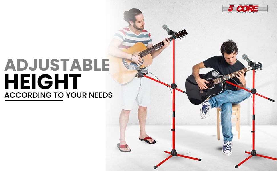 Mic Stand 2Pcs Floor Height Adjustable Tripod Microphone Stands w Telescoping Boom Arm