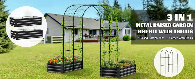 Lilypelle 3 in 1 Raised Garden Bed with Tall Arch Trellis for Climbing Plants, Galvanized Planter Box Outdoor for Gardening, Vegetables, Flower