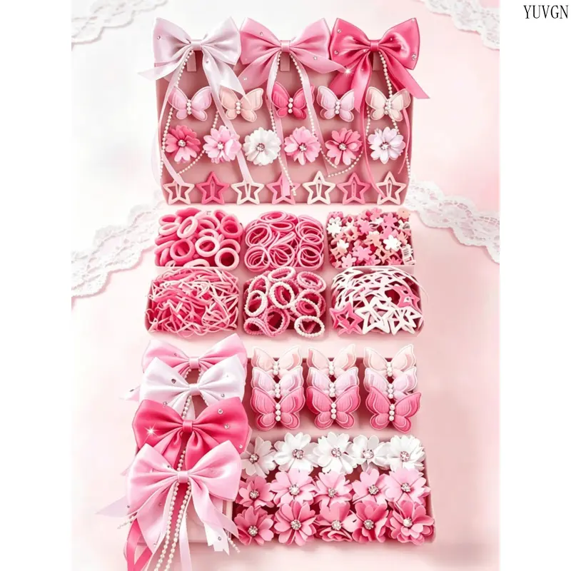 453pcs Girly Princess Hair Accessory Bundle, Pink Bow Barrettes, Sparkly Rhinestone Clips and Floral Hair Ties, Decorative Hair Styling Accessories for Daily Outfits, School, Themed Parties and Birthday Gifting
