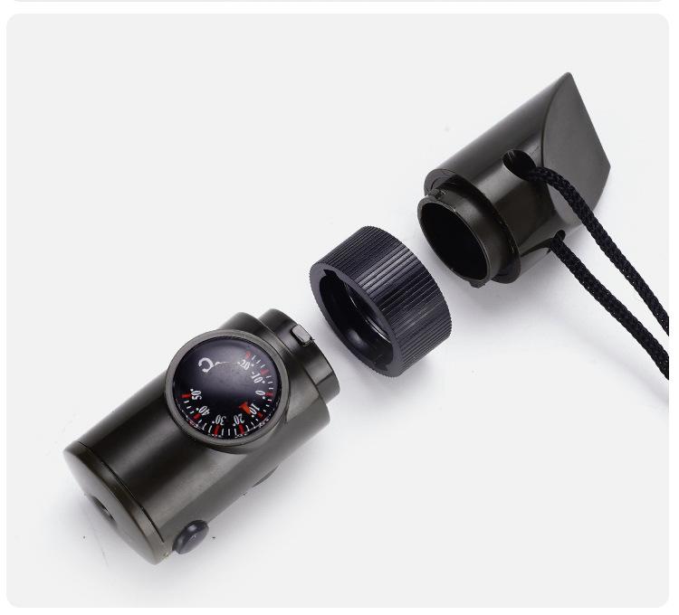 Outdoor Equipment 7-in-1 Multifunctional Whistle Survival Whistle Survival Whistle LED Light Thermometer Compass 7-in-1