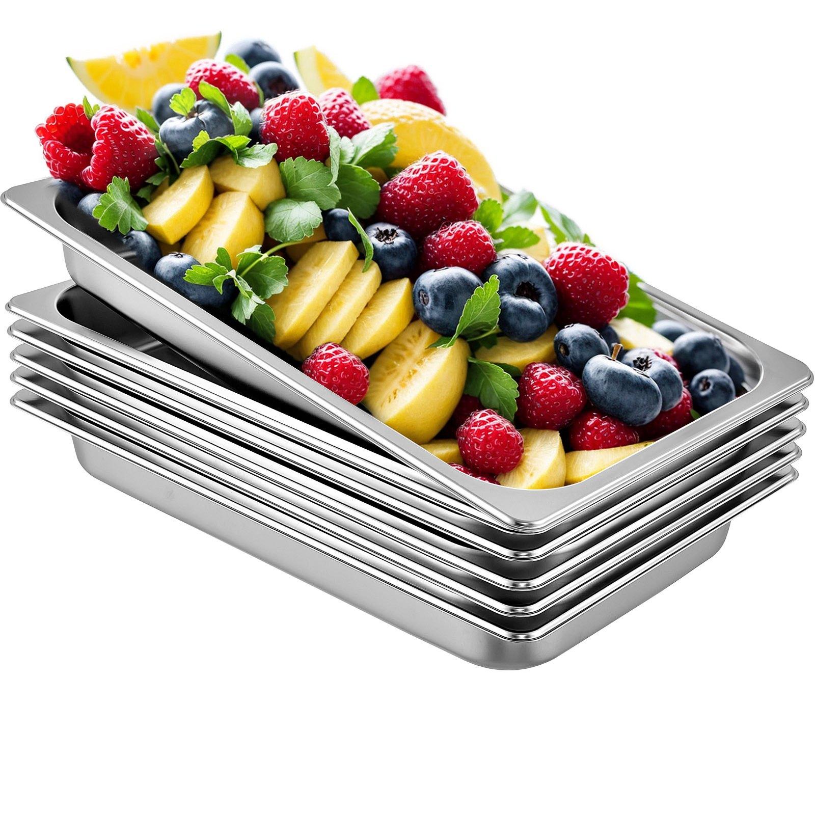 VEVOR 6 Pack Steam Table Pans 20.9x 12.8x 2.6 Inch Deep Steam Table Pan Full Size 8.5L Deep Food Container Stainless Steel Oven Tray Hotel Pans Anti-Jam Steam Table Food Pan