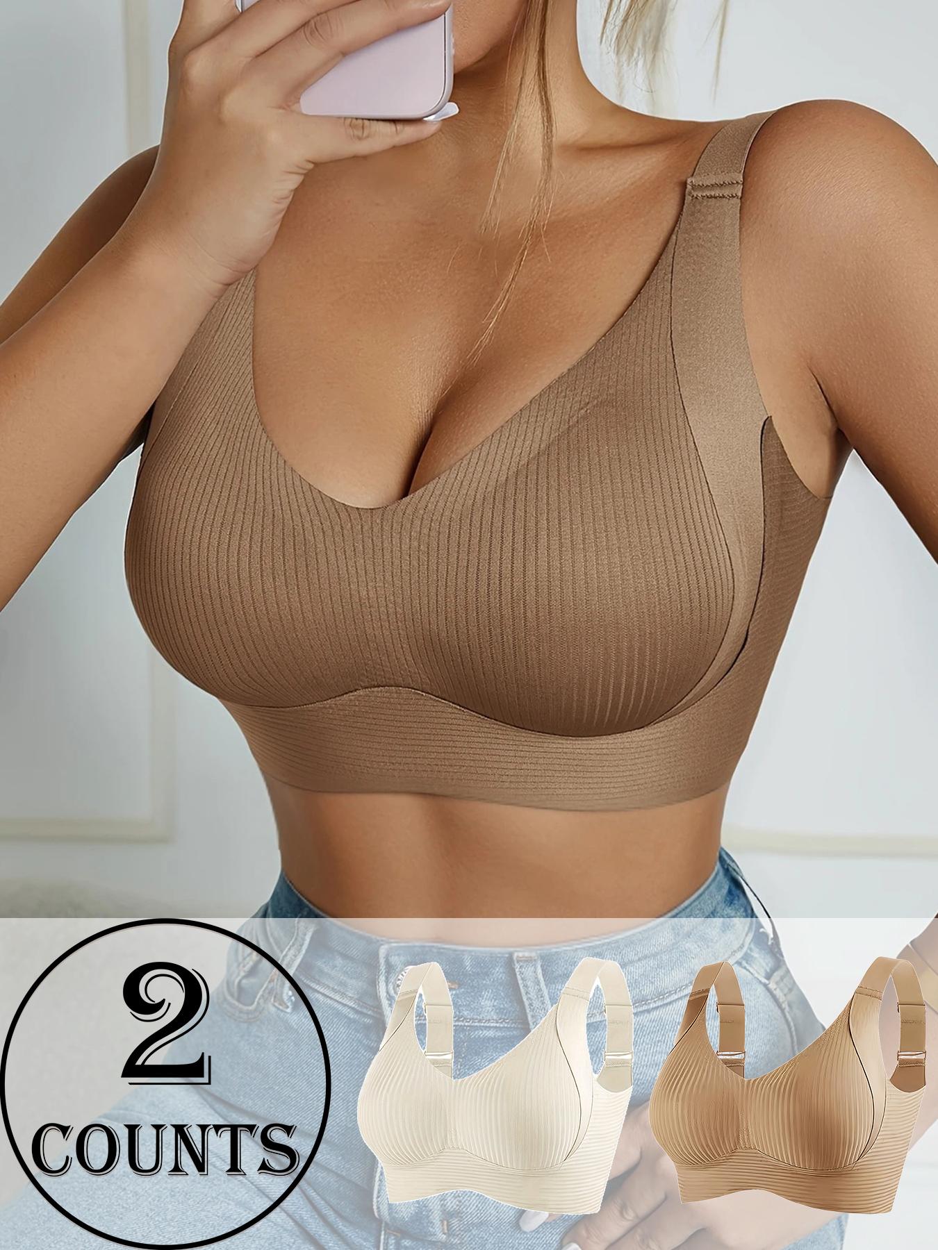 Women's Seamless Wireless Bra, Adjustable Wide Straps, Comfortable Breathable Lingerie, Medium Support, Casual All-Season Wear