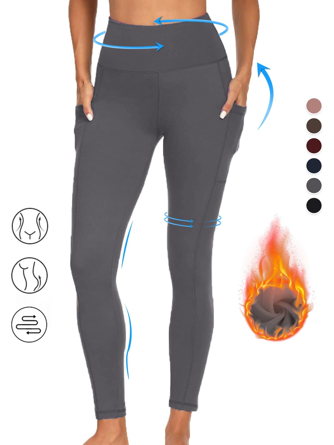 Women's High-Waisted Fleece Lined Leggings, Sporty Tight-Fitting Yoga Pants with Pockets, Warm Winter Workout Wear for Women