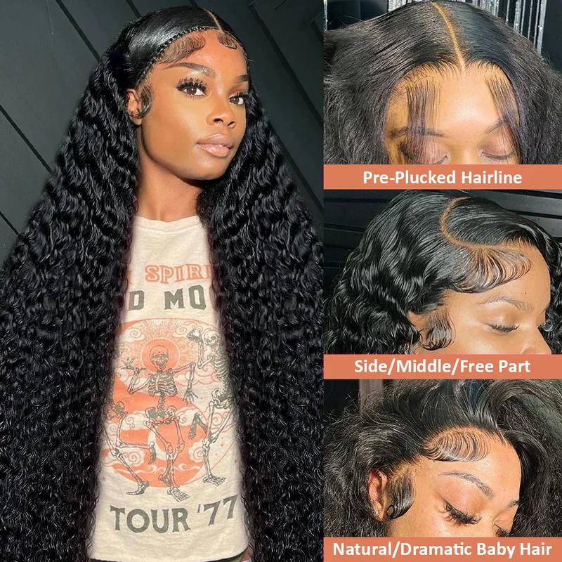 Bling Hair 13x6 Deep Wave Lace Frontal Human Hair Wigs Brazilian 13x4 Transparent Lace Front Wig For Black Women Bleached Knots Lace Wig Natural Color Pre Plucked