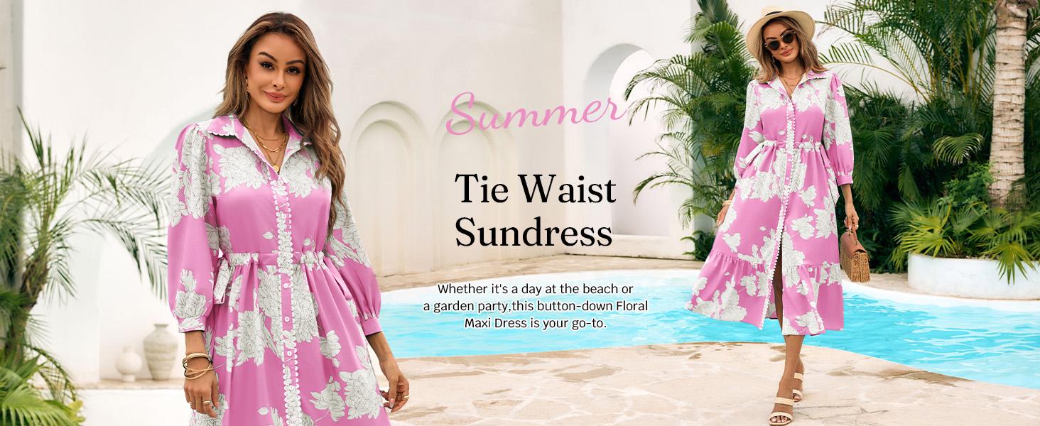 Wenrine Women’s Maxi Shirt Dress Casual Floral Collared 3/4 Long Sleeve Drawstring Waist Fall Button Down Dresses Wenrine Women’s Maxi Shirt Dress Casual Floral Collared 3/4 Long Sleeve Drawstring Waist Fall Button Down Dresses