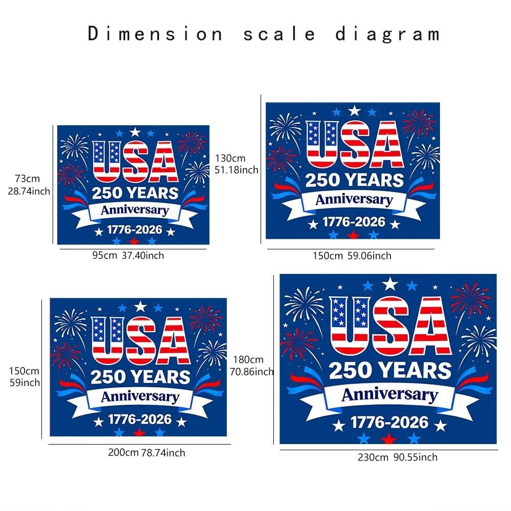 1PC USA 250 Years Anniversary Tapestry Wall Decoration Fabric for Independence Day Celebration Living Room and Bedroom Atmosphere Enhancement Fireworks Pattern for Daily Gatherings and Festive Home Decor