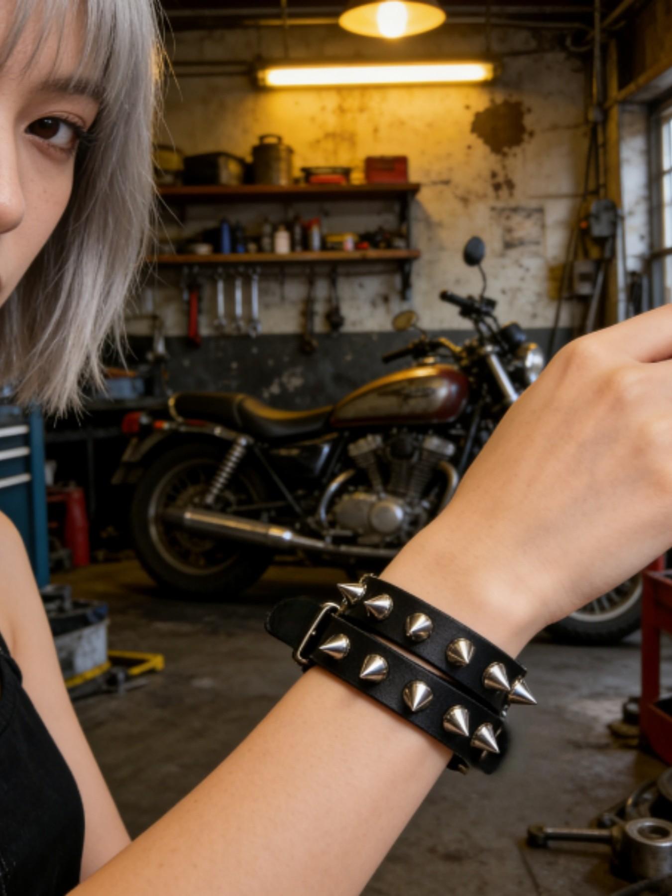 Punk Spike Leather Wrap Bracelet for Men Women –Studded Cuff with Irregular Wrap Design, Vintage Gothic Rock Bangle, Adjustable Black Wristband, Unique Singles Party Gift for Him Her