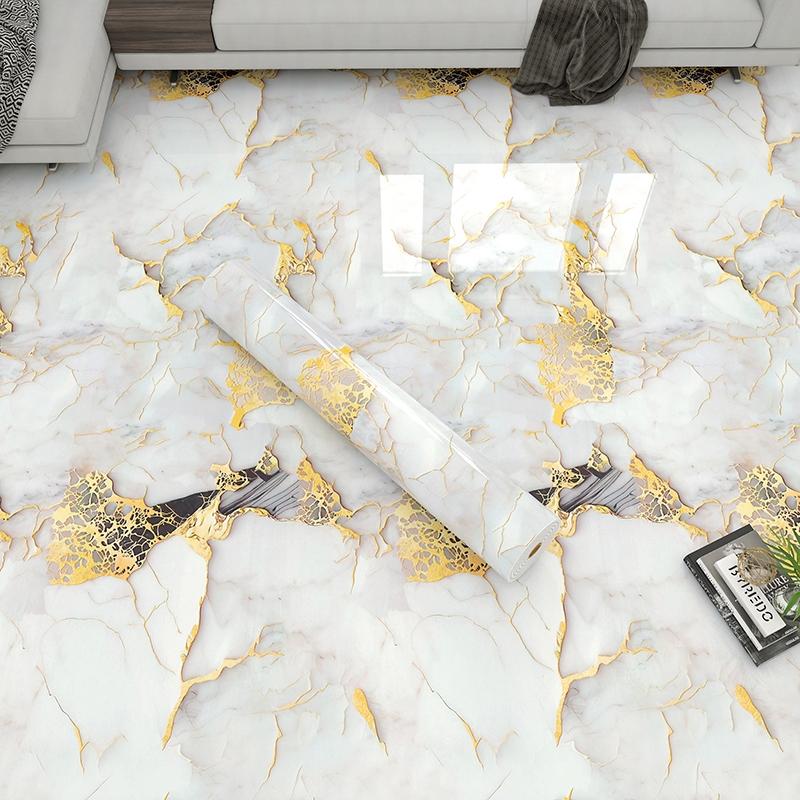 Self Adhesive Vinyl Floor Tile, 1 Roll, 15.74" X 118.11", Bianco Marble Pattern, Marble Texture, Peel & Stick, DIY Flooring for Kitchen, Dining Room, Bedrooms & Bathrooms, Peel and Stick Flooring