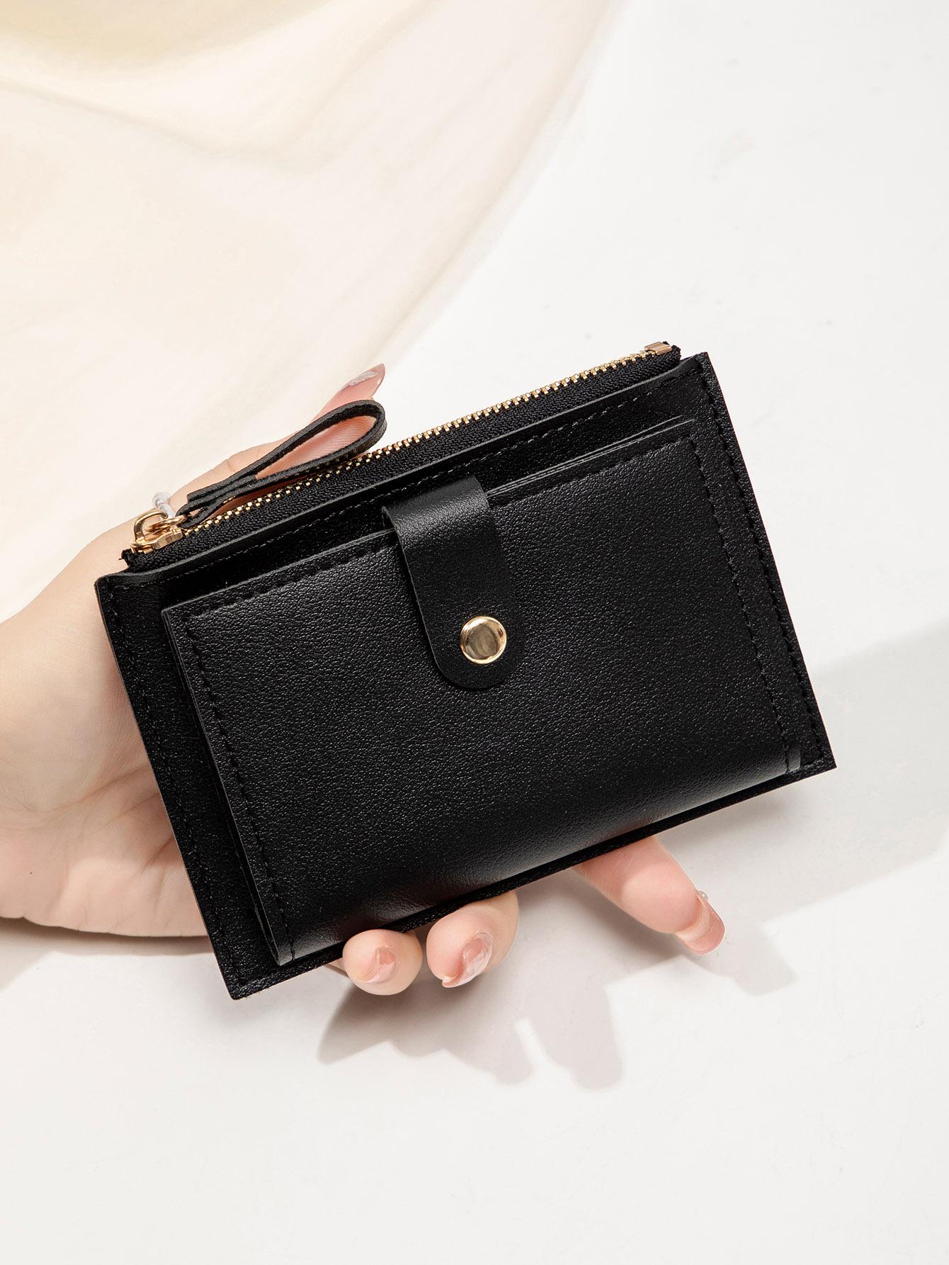 Women's Simple Style Plain Color Zipper Short Wallet, Casual Trendy Versatile High-quality Wallet, Fashionable Wallet for Daily Use, PU Leather Wallet