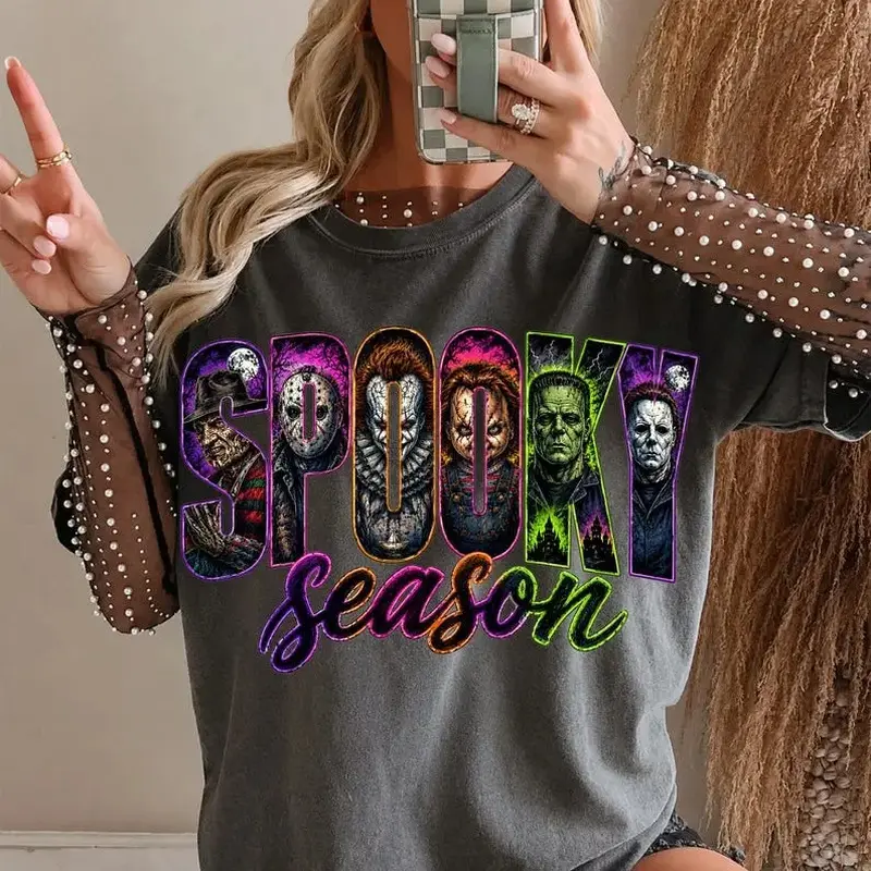 Comfort Colors Neon Horror Halloween Shirt, Retro Scary Movie Graphic Tee, Vintage Horror Character T-Shirt, Spooky Season Fall Apparel innocence advocacy shirt