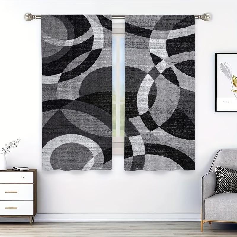 2 pieces of modern art geometric circle printed curtains, made of polyester with semi-transparent texture, machine washable, suitable for bedrooms, living rooms and home decoration curtains