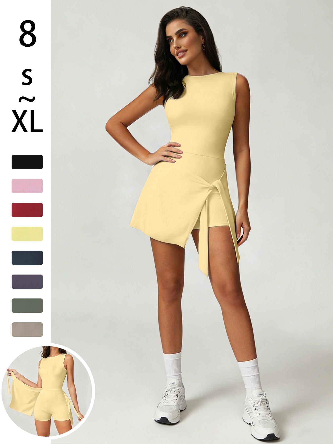 Women's Sporty Jumpsuit Dress Set, High Elasticity Yoga, Comfortable Fitted Fitness Commute Wear, All-Season Casual Outdoor Clothing, Sleeveless Athletic Dress, Sleeveless Sports Dress