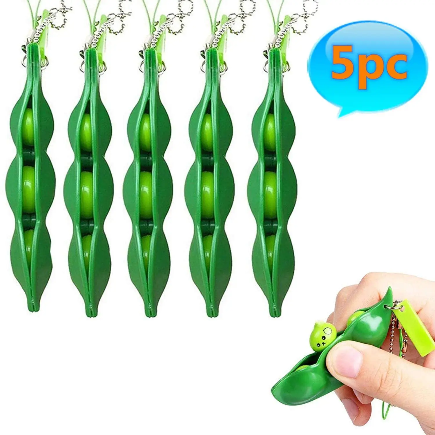 5Pcs Edamame Pea Squeeze Keychain Set – Cute Bean-Shaped Soft Squeeze, Portable Novelty Key Ring Set