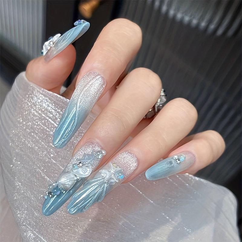 50pcs Assorted Pearlescent Shell Nail Charms Ice-Clear Aurora Ocean Series Starfish Scallop Resin Nail Decorations