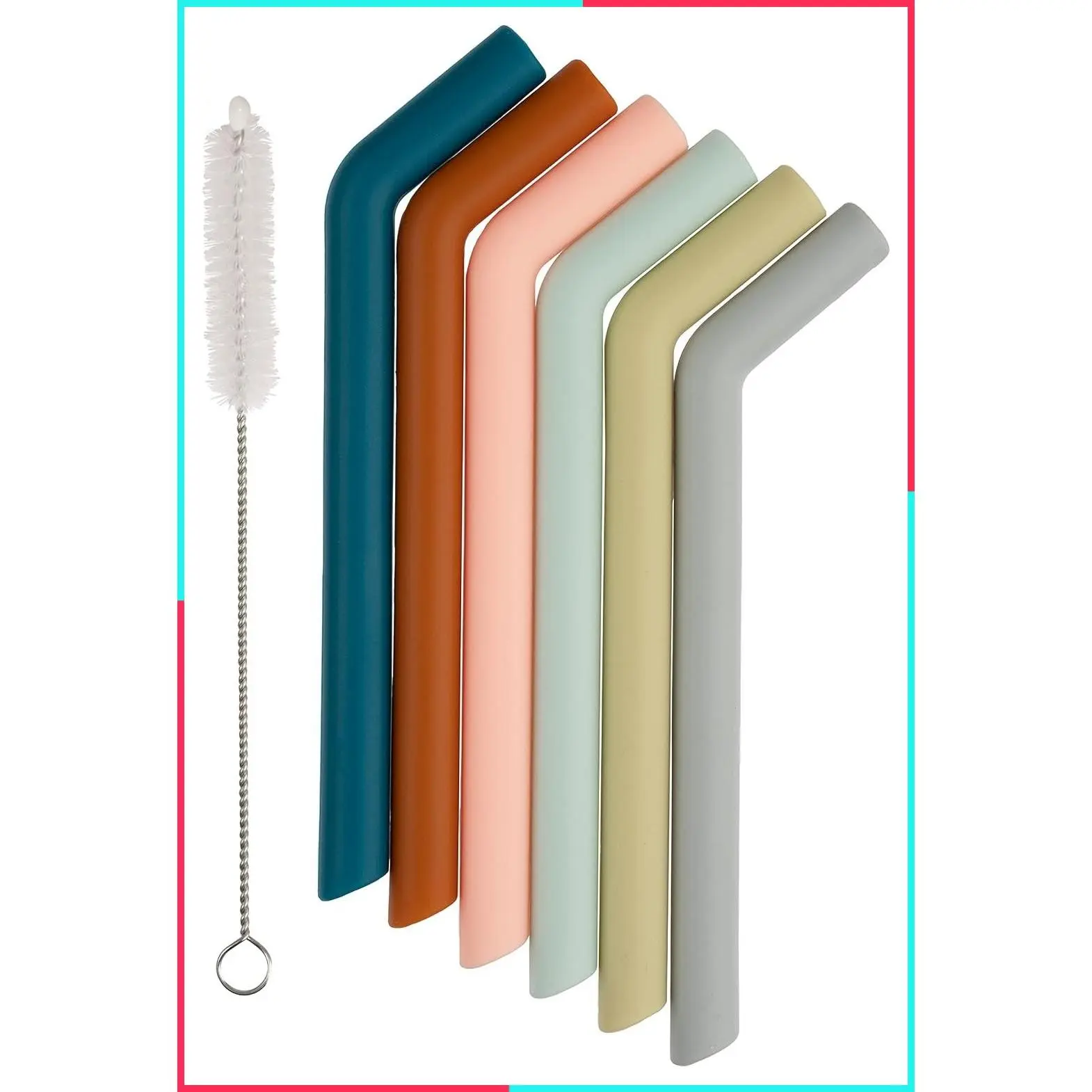 5-Inch Multicolor Silicone Straws for Kids & Toddlers - 6-Pack Short Reusable Baby Straws with Cleaning Brush, BPA-Free