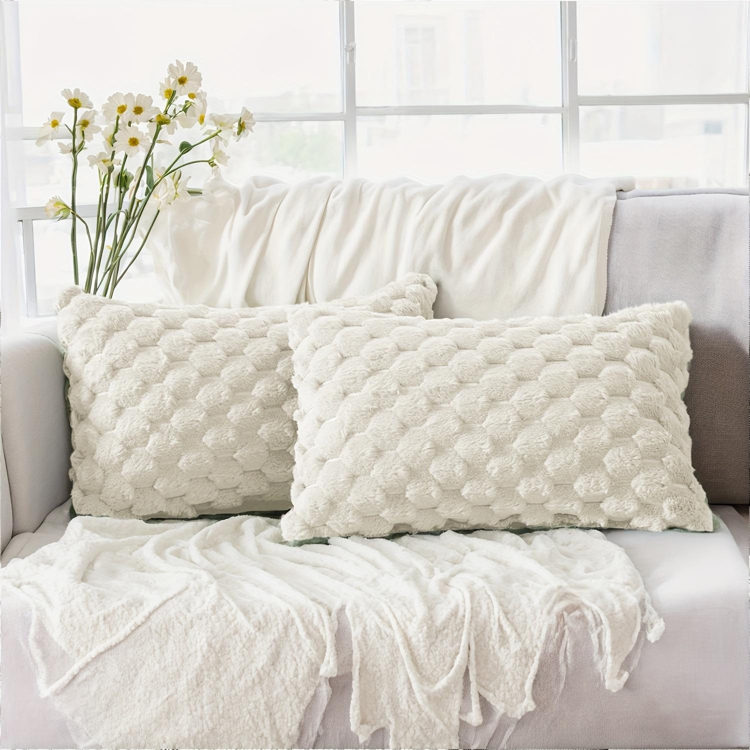 Boho Chic Decorative Pillow Covers Set of 2, Soft Plush Cream Color with Geometric Patterns, Zipper Closure, Sofa & Bedroom Decoration