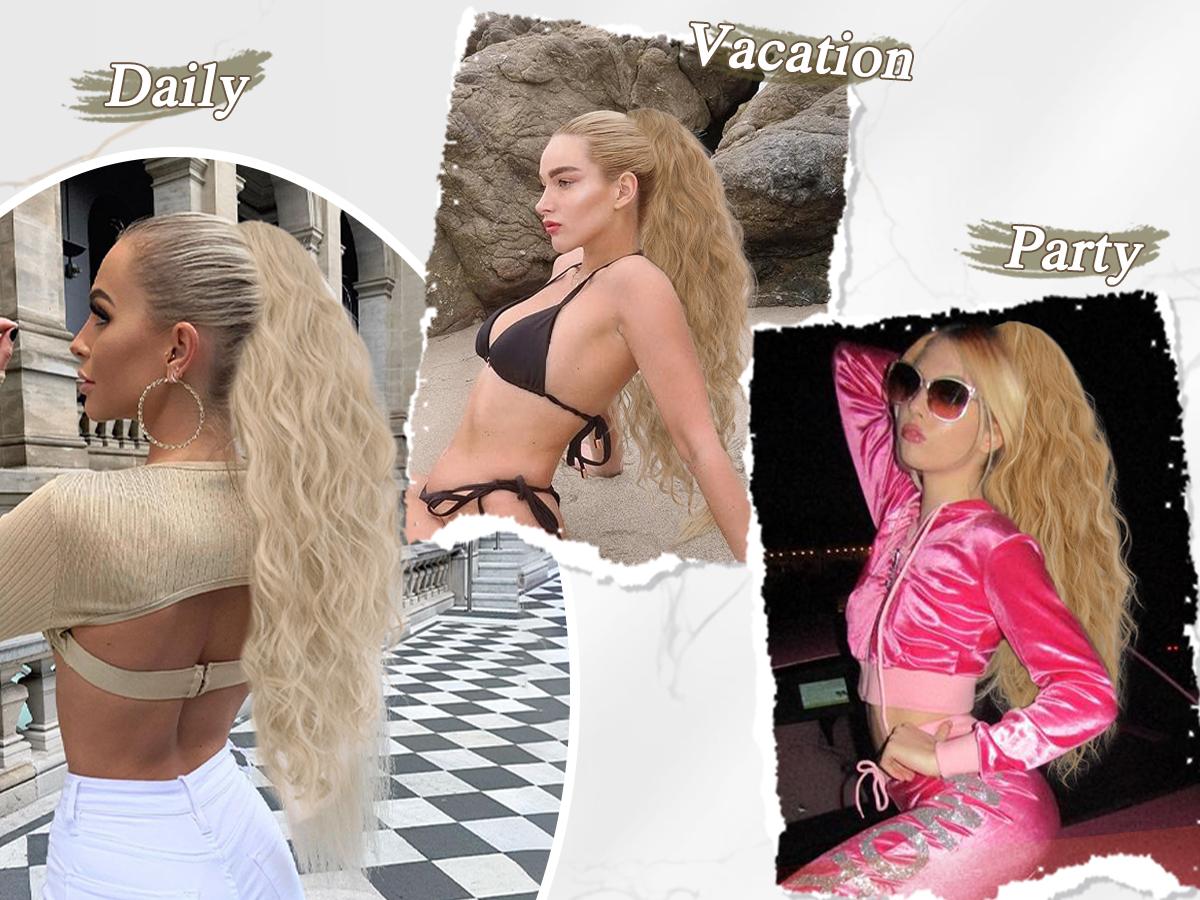 BARSDAR Ponytail Extensions - 26 Inch Drawstring Ponytail Hair Extensions for Women - Long Curly Wavy Synthetic Clip in Fake Pony Tails Hairpieces