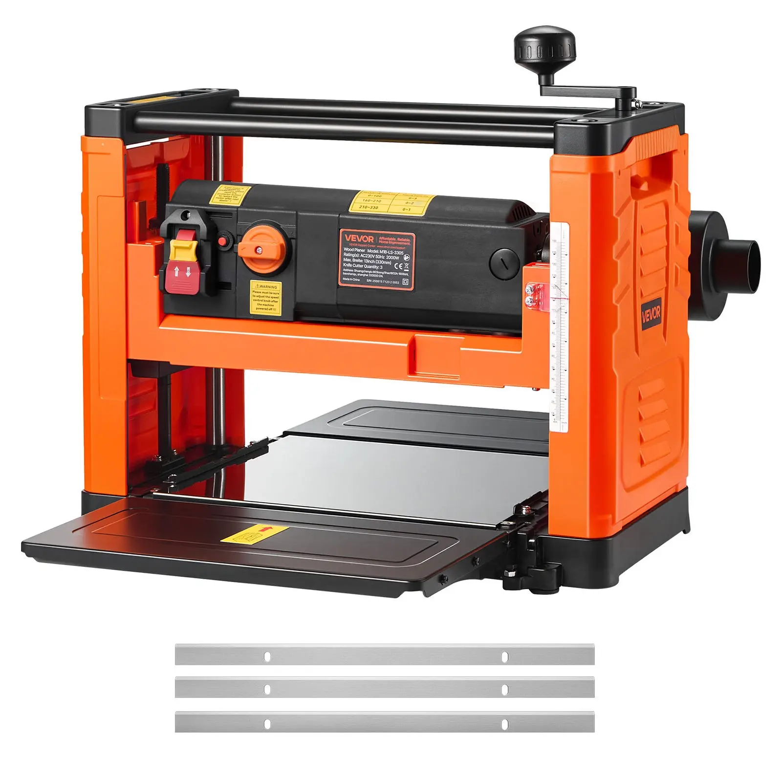 VEVOR Thickness Planer, Two Speed, 13-Inch Width Worktable Power Benchtop Planer, Three-Blade, 2000W 23500 RPM Powerful Motor, Dual Rollers, Over Protection, Woodworking for Hard Soft Wood Material