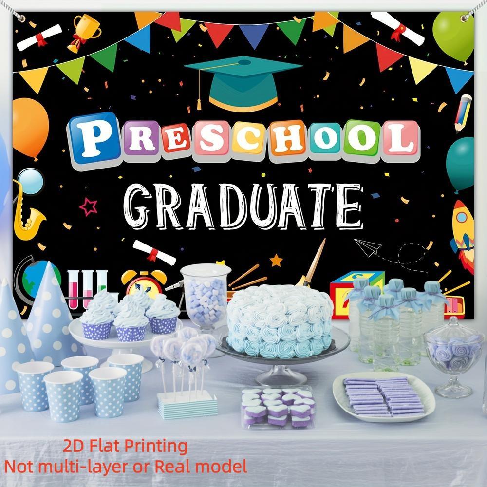 2D Flat Banner Class of 2026 Preschool Graduate Backdrop, Vinyl School Ceremony Decor with Congrats Text, Balloon & Diploma for Kindergarten Pre-K Graduation