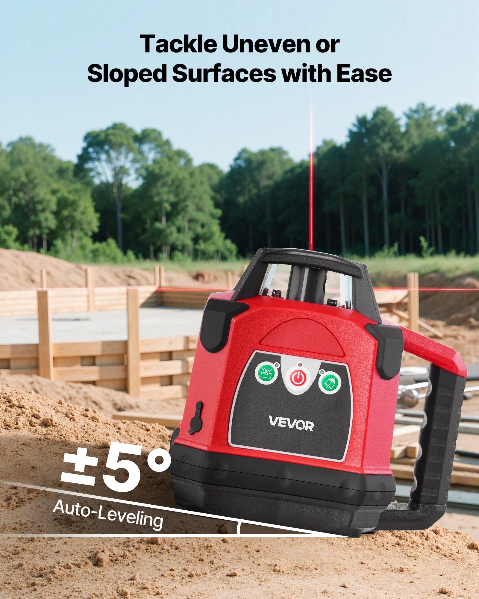 VEVOR Self-Leveling Rotary Laser Level Complete Kit, 1650ft 360-Degree Red Horizontal Laser Transit, Includes Heavy-Duty Tripod, Receiver, Remote Control, Toolcase, IP54 Waterproof, 0.06 in/100 ft for Construction, Includes Tripod