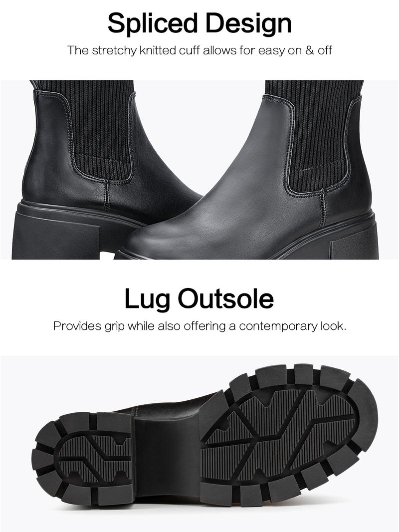 FITORY Women's Round Toe Boots, Elastic Ankle Boots, High Heels, Thick Heels, Mid-heeled Boots Size 6-11 Platform Girl