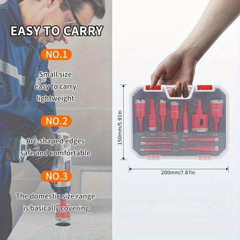 12-Piece Diamond Coated Dry Drill Bit Set Diamond Drilling Bits for Efficient Drilling, Ideal for Granite, Marble, Glass Tile and Ceramics