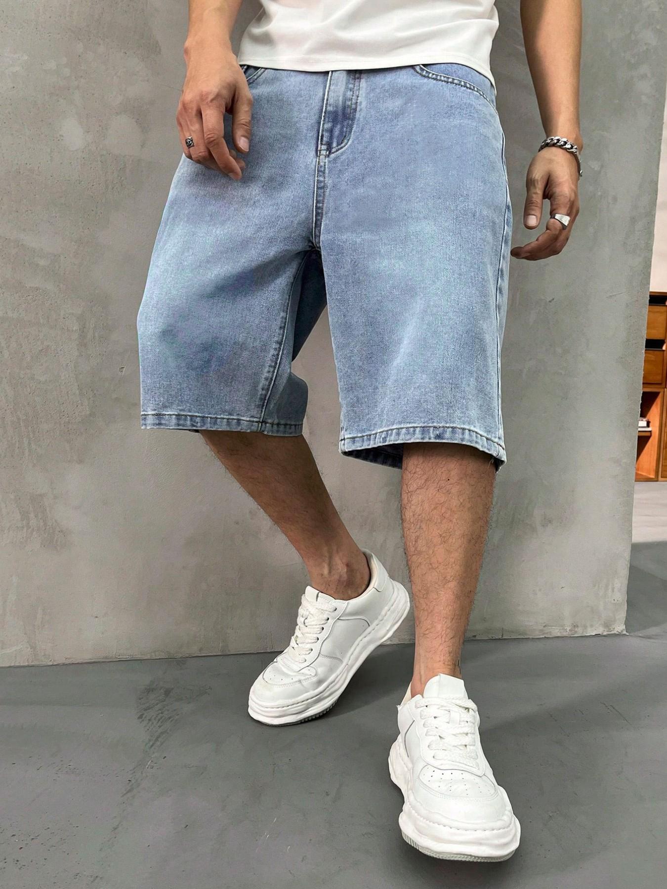 Men's Solid Color Plain Denim Fabric Shorts, Regular Fit Classic Casual Streetwear Comfy Fashion Basic Shorts for Daily Wear, Men's Bottoms Menswear for All Seasons Men's Solid Color Plain Denim Fabric Shorts, Regular Fit Classic Casual Streetwear Comfy Fashion Basic Shorts for Daily Wear, Men's Bottoms Menswear for All Seasons