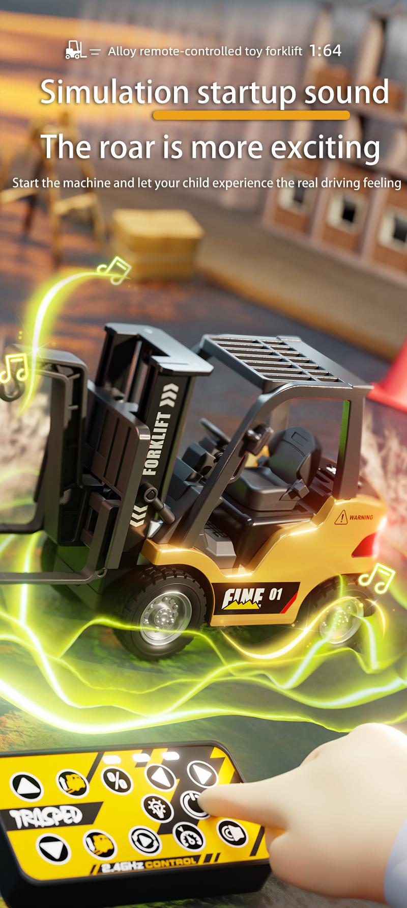 Hotfree Mini RC Construction Truck Toys, 1/64 Scale Alloy Excavator & Forklift with Lights and Sounds, USB-C Rechargeable Remote Control Vehicle Set, Birthday Christmas Gift for Boys Kids & Adults