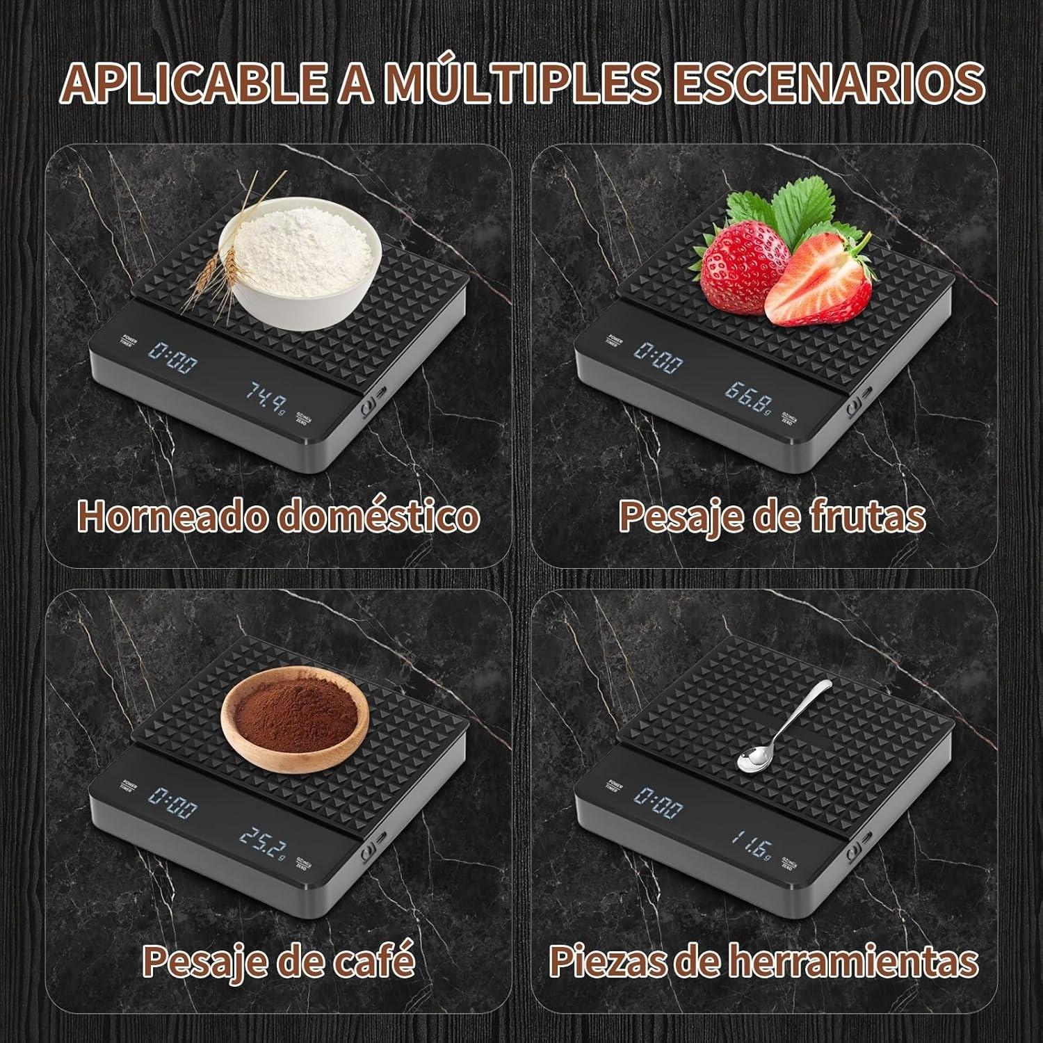 Digital Kitchen Scale, Rechargeable Coffee Scale, High Precision Food Scale, Timer Included, Measures Grams, Ounces, Milliliters, Christmas Gift