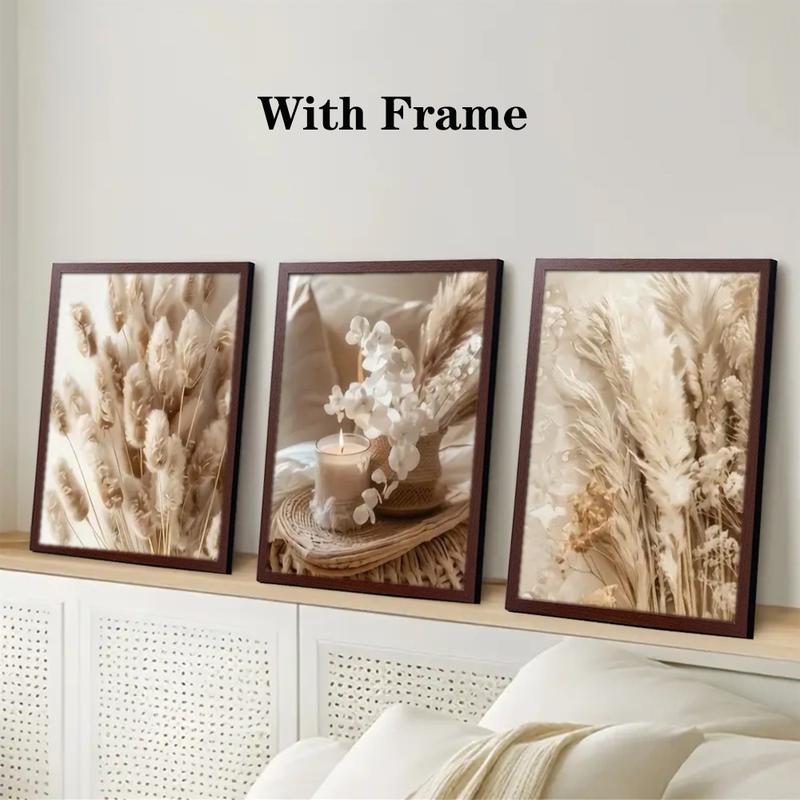 3pcs Wooden Frame Flower Landscape Wall Art Canvas Print Bohemian Poster Nordic Modern Home Decor, Mdf Material, Made in China