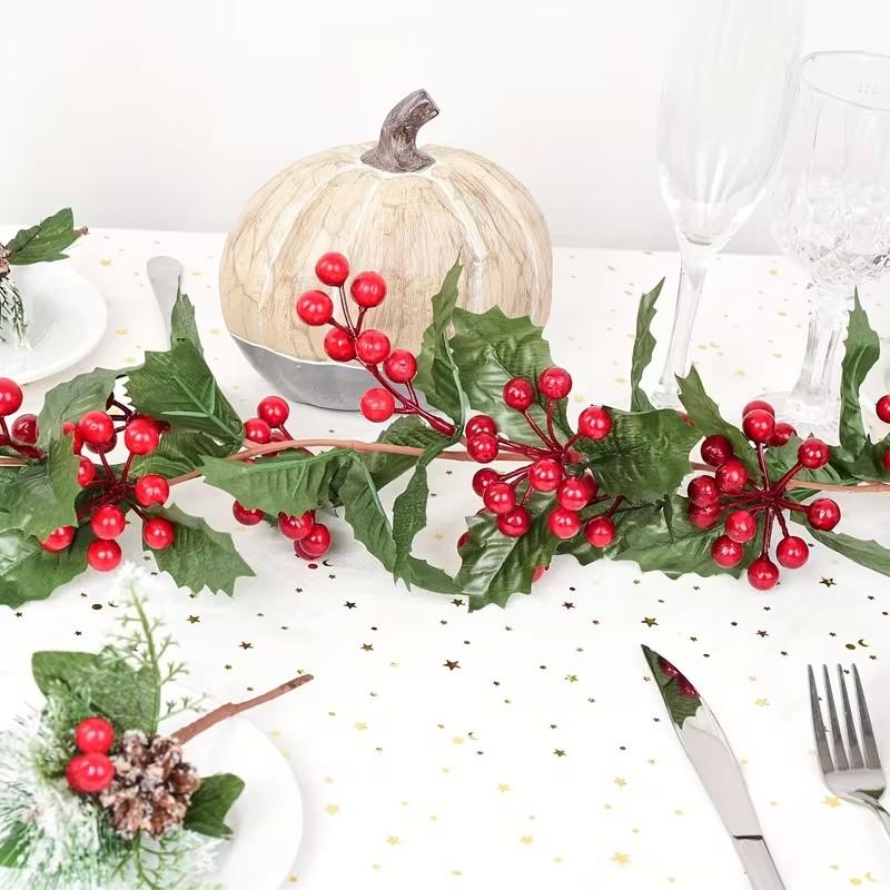 Artificial Christmas Wreath with Ivy & Holly Berries, Red Berry & Foliage Wreath for Fireplace, Staircase & Shelf, Indoor & Outdoor Decor for Christmas, New Year & Wedding, Battery-Free, Easy to Hang & Washable