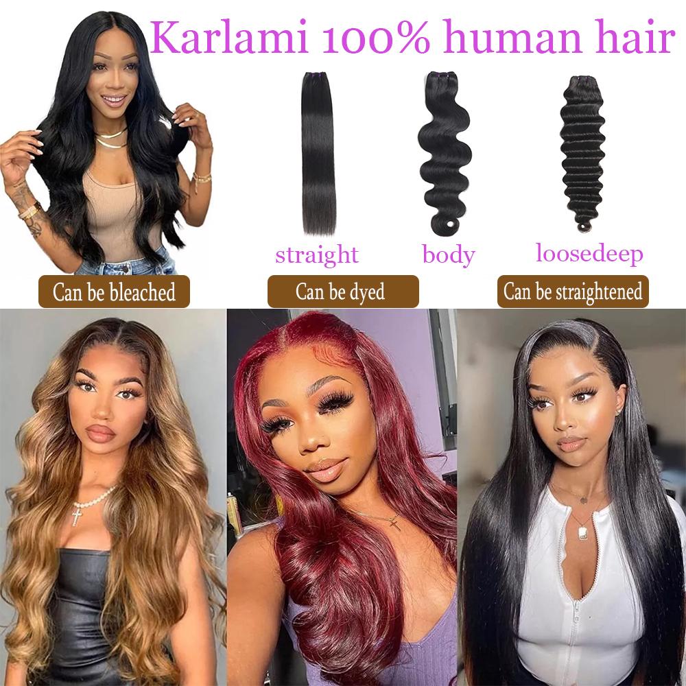 Karlami Loose Deep Wave 3/4 Bundles Human Hair Deep Curly Hair Bundles Burmese Curly Human Hair with Spriral End 3c4a Quick Weave Body Wave Bundles Straight Hair Bundles With 5x5 Closure Human Hair Bundles for Women Natural Black