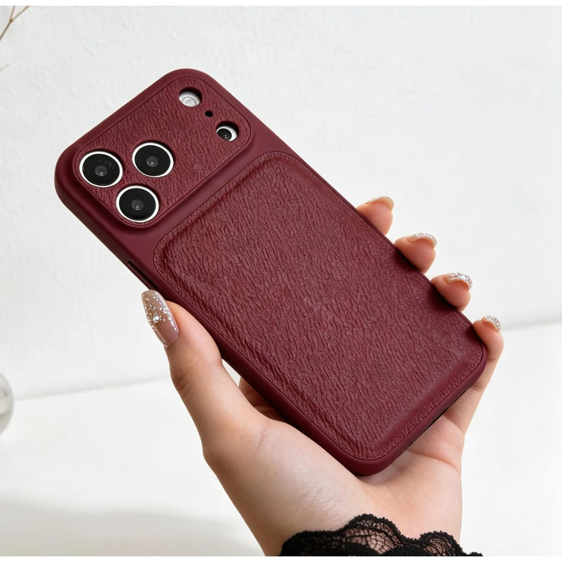 Litchi Skin Texture Slim Business Look Leather Phone Case Camera Lens Protector Stylish Durable Anti Scratch Trendy Business Daily Shell Fits iPhone 13 14 15 16 17 18 Pro Max