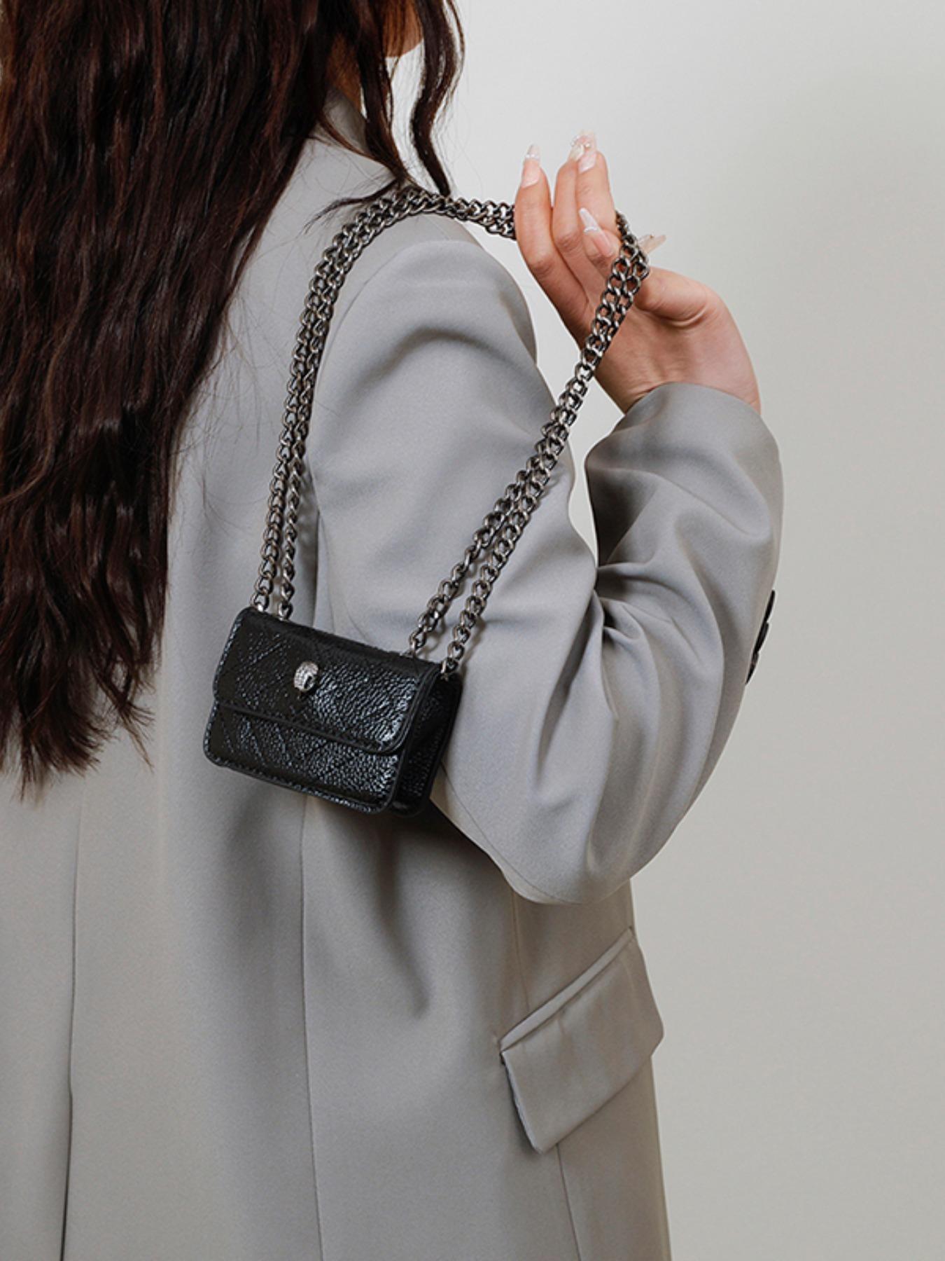 Women's Mini Chain Crossbody Bag, Plain PU Material, Casual Style, All-Season Fashion Accessory, Trendy Light Luxury Design