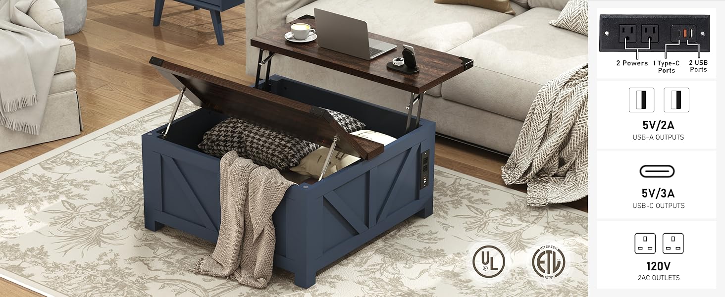 Farmhouse Lift Top Coffee Table with Storage, Wood Square Center Table with Charging Station&USB Ports, Living Room Central Table w/Large Hidden Space, for Living Room, Bedroom, Home Office Farmhouse Lift Top Coffee Table with Storage, Wood Square Center Table with Charging Station&USB Ports, Living Room Central Table w/Large Hidden Space, for Living Room, Bedroom, Home Office