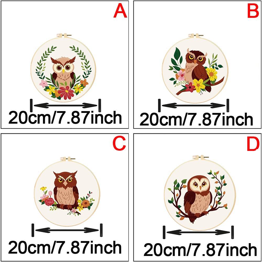 Animal Theme Embroidery Kit for Beginners, Owl Pattern Hand Sewing Set, Includes Fabric, Threads, Tools, Hoop, Instructions, Home Decor, Gift