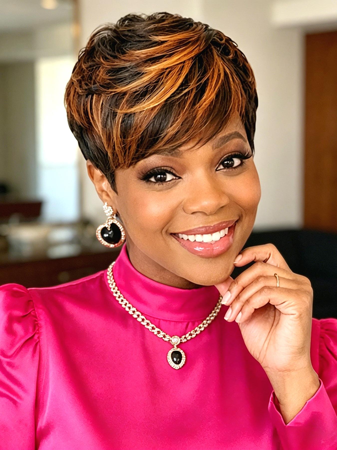 Short 1b/30 Highlight Human Hair True Scalp Wig, Straight Pixie Cut, Full Machine Made, Natural Looking, for Women, Daily Wear