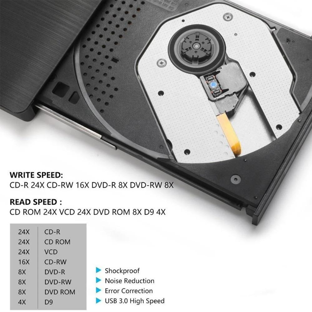 USB 3.0 Ultra-Thin External CD/DvD Burner Drive for Laptop & PC, Portable DVd-ROM Rewriter with High-Speed Data Transfer, Plug & Play, No Driver Needed, Compatible with Windows & Mac.
