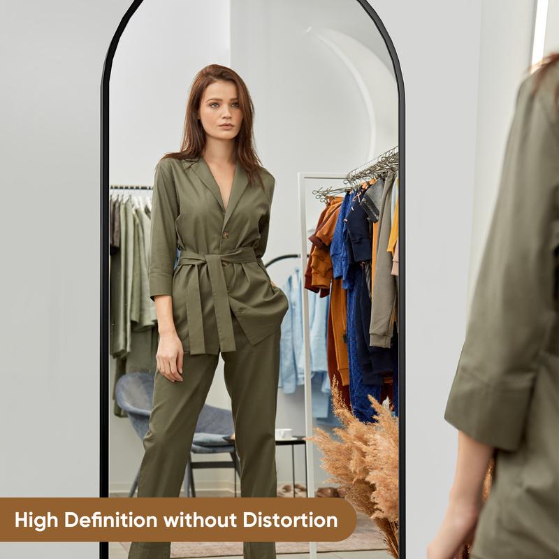 71" Full-Length Mirror with Stand - Freestanding/Wall-Mounted Floor Mirror, Shatterproof Nano Glass & Aluminum Frame, Right Angle/Rounded Corners (Gold/Black)