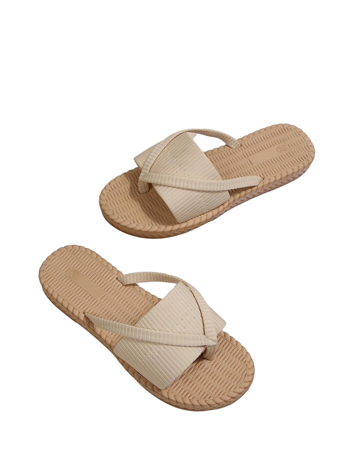 Women's Large Size Straw Style Slip-On Slippers, Cross Strap Soft Sole Anti-Slip, Breathable Comfort, Casual Daily Wear, Beach Vacation, Home Relax