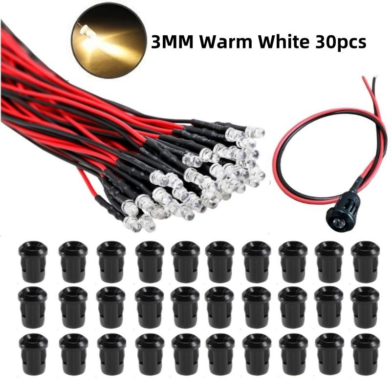 30 Sets/90 Sets 3mm LED Pre-Wired 20cm Dc 3v-12V, Ultra-Bright Mini LED, Plastic Mount, DIY Research Industrial Use