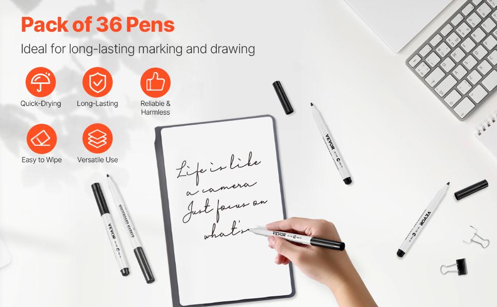 VEVOR Black Dry Erase Markers, 36 Pack Low-Odor Whiteboard Markers, Fine Point Whiteboard Markers, Easily Clean Dry Erase Markers Bulk for School Office Home