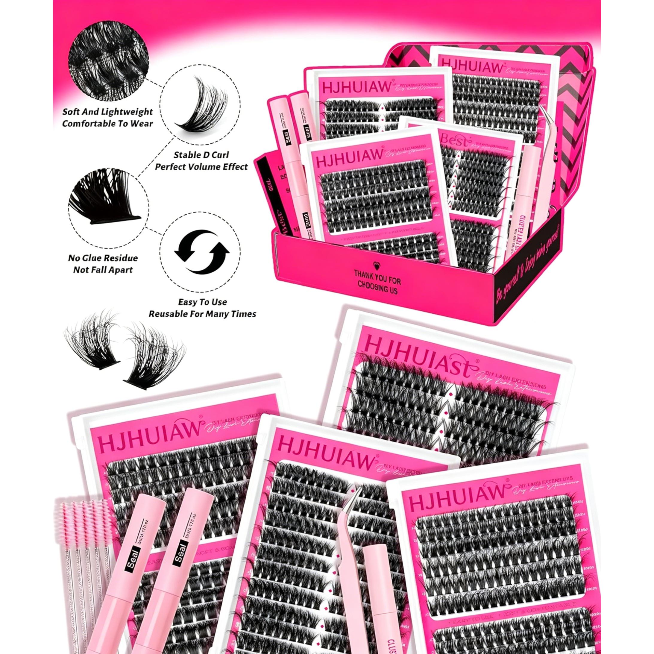 HJHUIAW 4 Styles Lash Clusters Kit 864Pcs Eyelash Clusters Lash Kit Volume Lashes Clusters D Curl DIY Individual False Eyelashes with 2 Bond&Seal Wispy Bulk Cluster Eyelash Extensions Kit De Pestañas