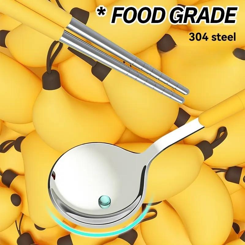 Portable Stainless Steel Cutlery Set, Reusable Folding Chopsticks and Spoon, Ideal for Picnics, Camping, Outdoor Activities, Lunch Boxes