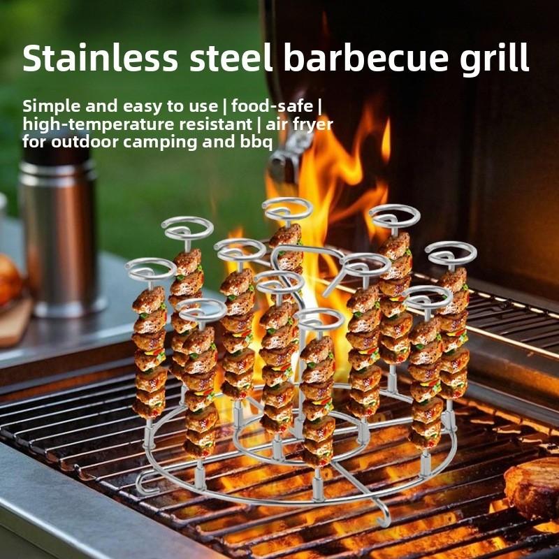 7-Inch BBQ Grill Tool, 304 Stainless Steel, Air Fryer Accessory, Vertical Grill Skewers, Microwave Grill, Easy Assembly, Home & Commercial Use