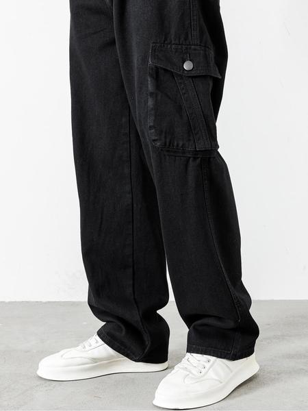 Men's Solid Flap Pocket Cargo Jeans, Loose Casual Street Fashion Denim Pants for Daily Wear, Plain Denim Trousers, Men's Trousers for All Seasons