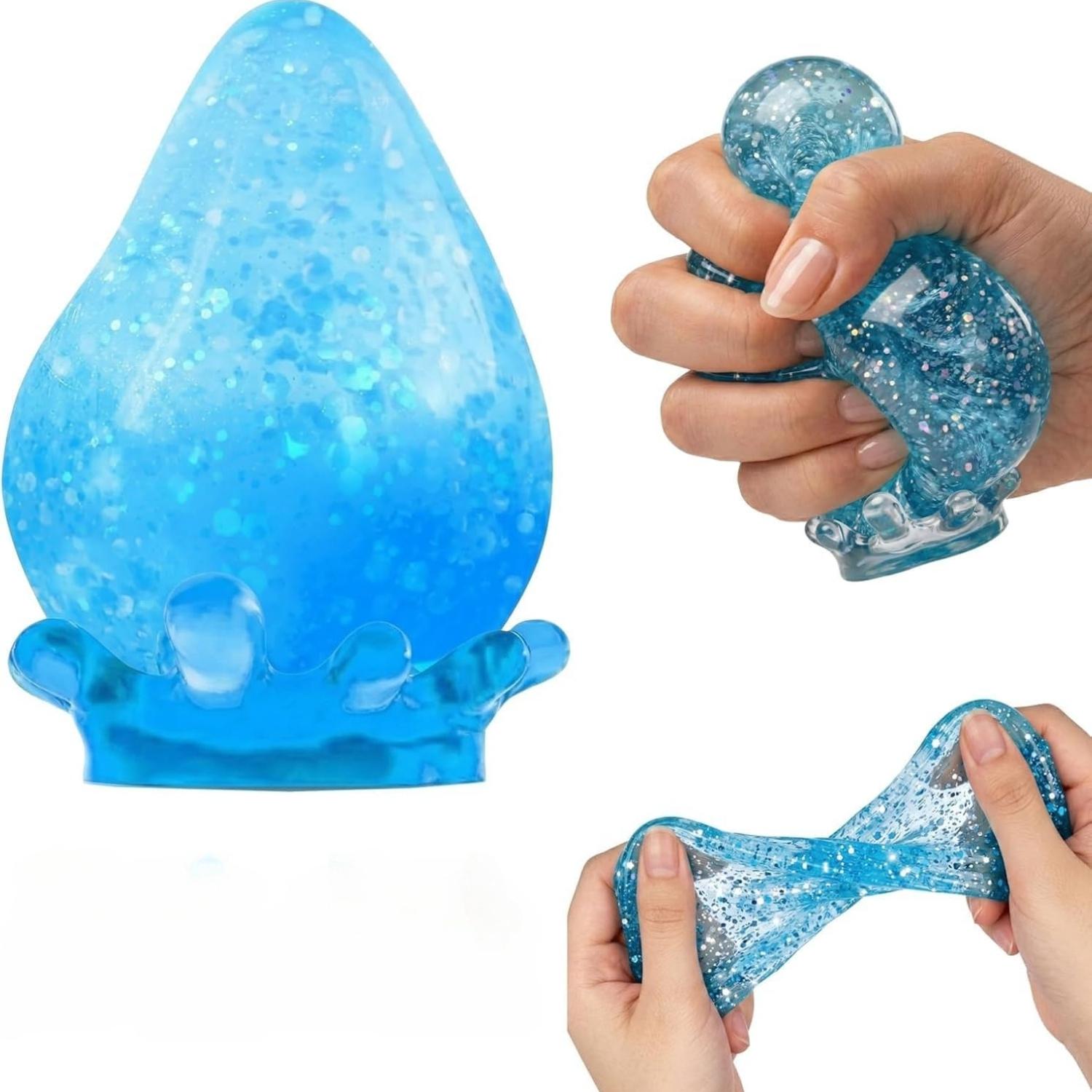 4counts Blue Maltose Squishy Toy Cute Mochi Anti Stress Fidget Toy Soft Simulated Bule Transparent Ball Quick-rebound Decompression Toy