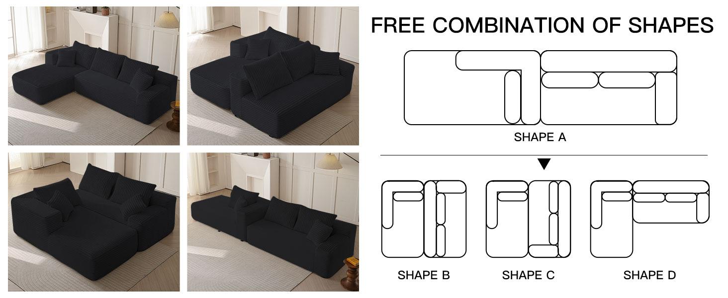 【2Package Delivery】 Avenix 106" Boneless Sectional Couch -Modular Sofa for Living Room ️, Soft Corduroy Fabric with Deep Seat Design, Cloud Sectional Couches for Living Room Bedroom, Living Room Furniture, Sofas Para Sala  - No Assembly Sofa Bed Couch